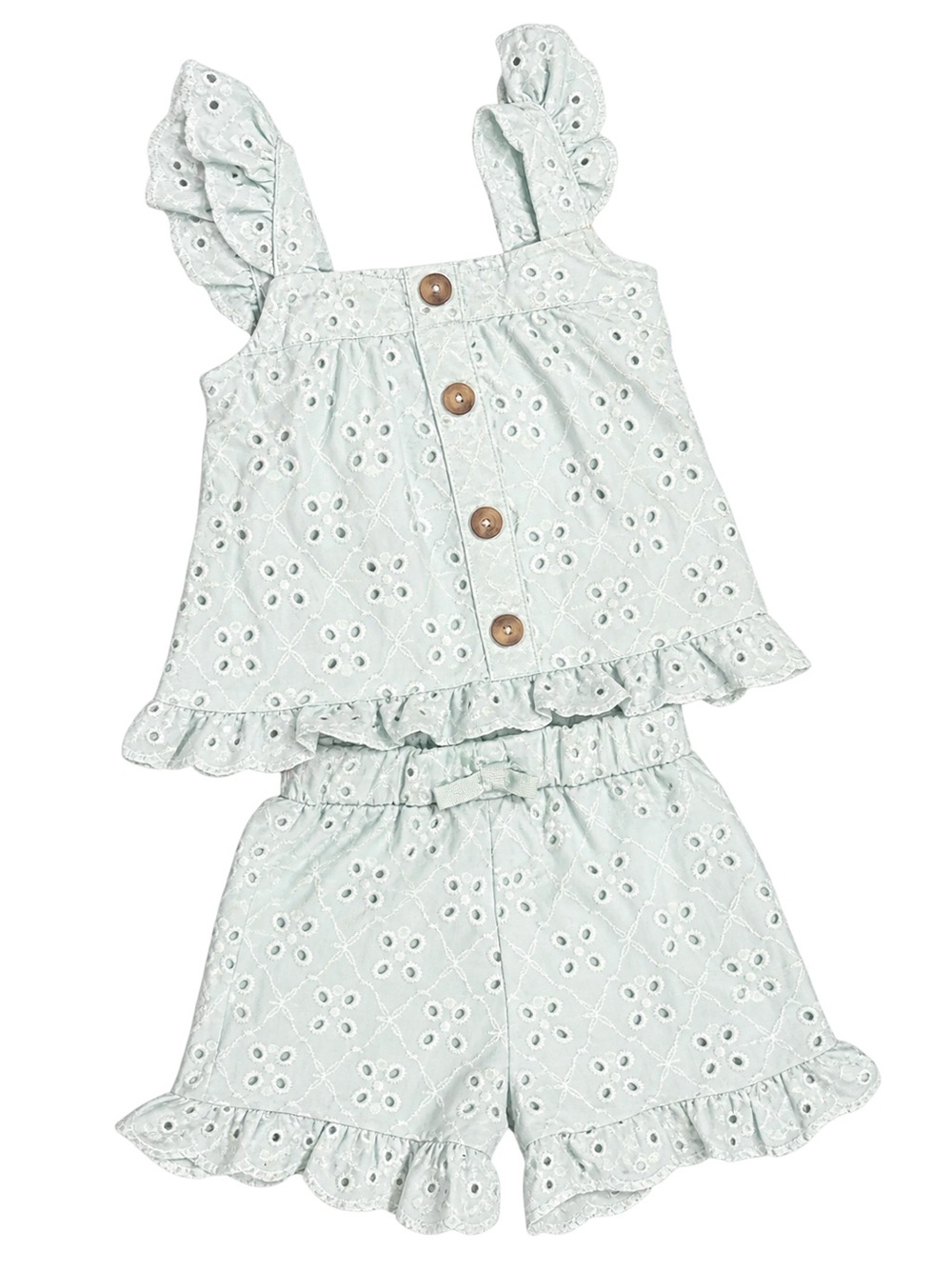 Little Lass Mint Eyelet Ruffle Pajama Set